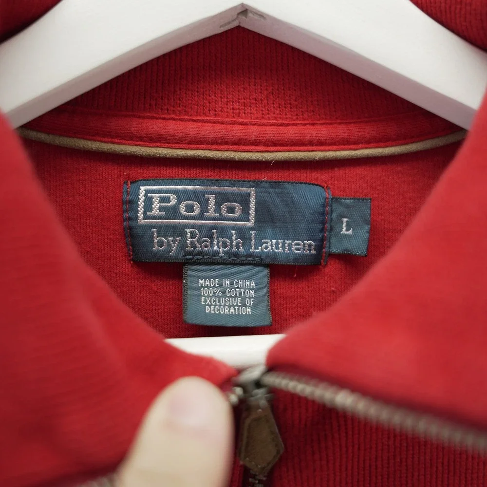 Polo Ralph Lauren Estate Rib Red Quarter Zip Pullover Sweater Mens L Pony Logo